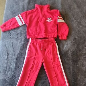 Red Tracksuit with White Stripes